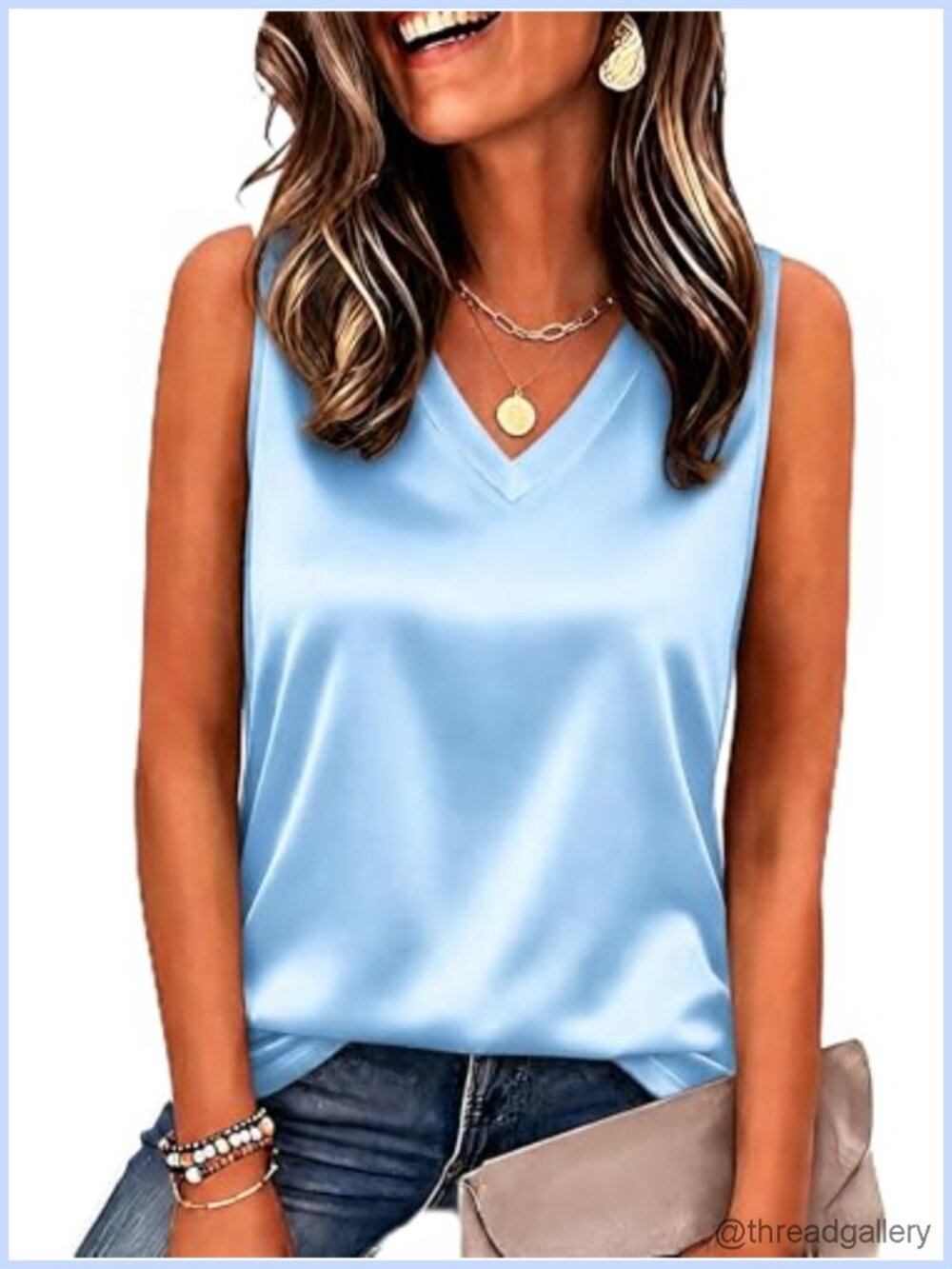 Satin V-Neck Tank Top Sleeveless Casual Basic Cami